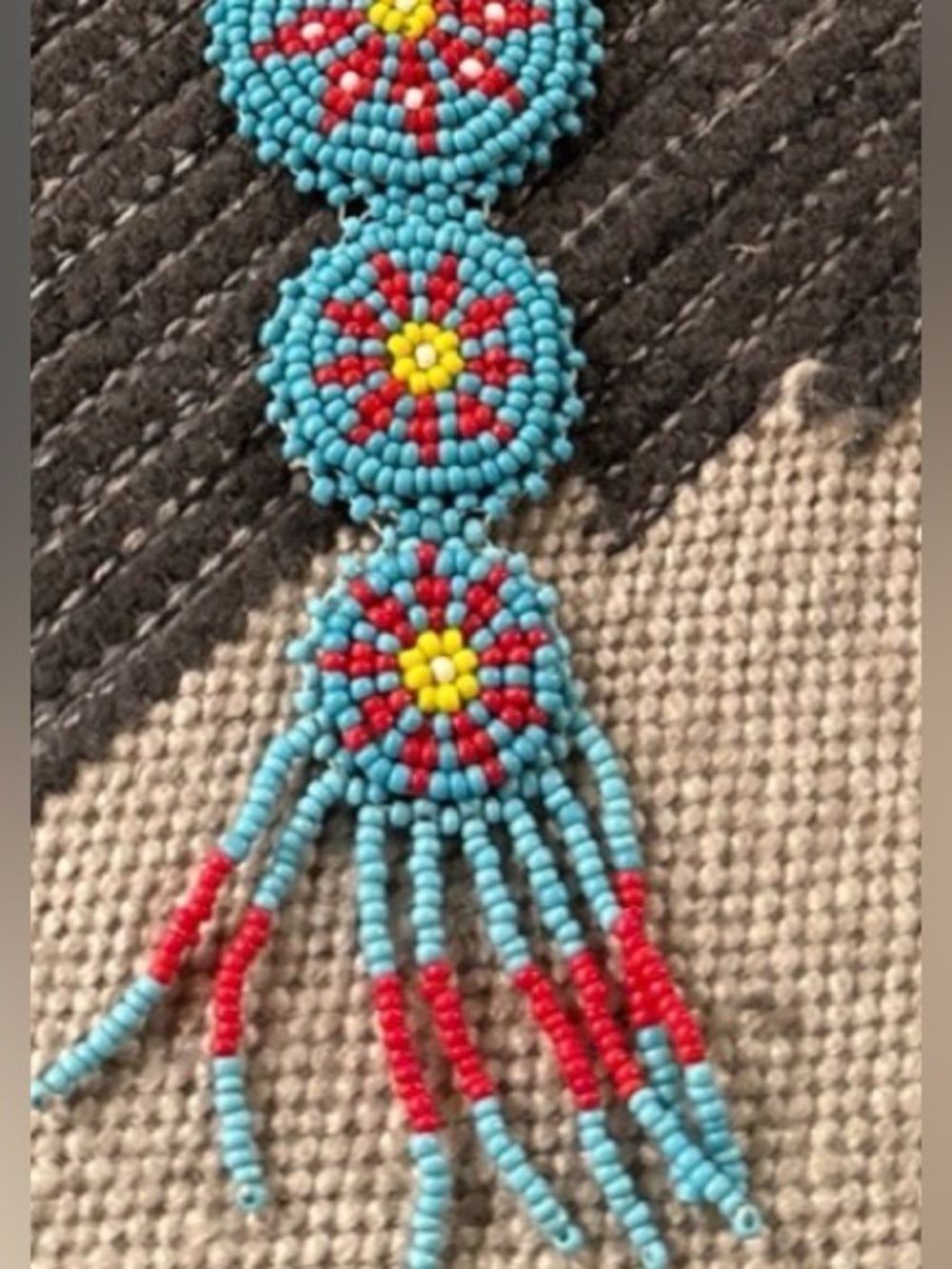 Navajo Handmade Turquoise Beaded Floral Pendant Necklace - vintage